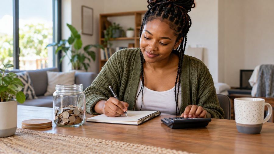 Person planning savings with a coin jar and notebook — Can borrowing leave room for savings?