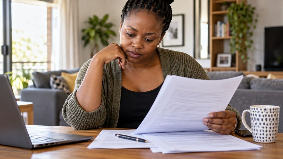 Woman carefully reading a financial agreement at a desk — What an unsecured loan actually means