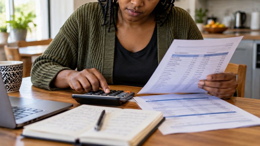 Hands comparing costs with a calculator and payment schedules — Fees deducted before payout: an example