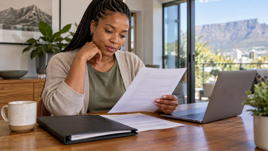 Hands reviewing documents beside a closed folder and laptop — Privacy notices on loan-matching websites